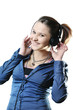 Girl with headphones isolated on white background