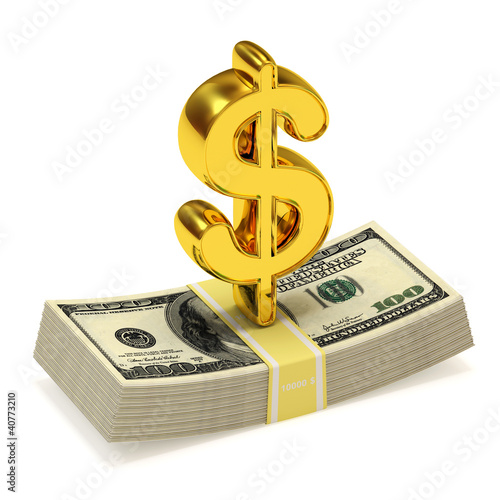 Illustration: Dollar Sign and bundle of money isolated on white background Dollar Sign and bundle of money isolated on white background