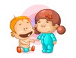 baby boy and girl playing