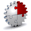 Zahnrad mit rotem Puzzle