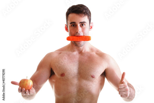 Photo: Apple carrot diet, man great body Isolated Apple carrot diet, man great body Isolated