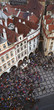 Aerial view of crowd in town square