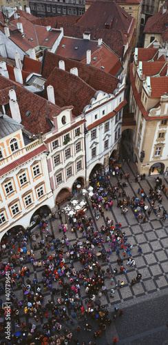 Photo: Aerial view of crowd in town square Aerial view of crowd in town square