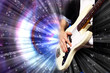 Young guitar player performing in night club