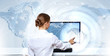 Photo: Businesswoman working with virtual digital screens Businesswoman working with virtual digital screens