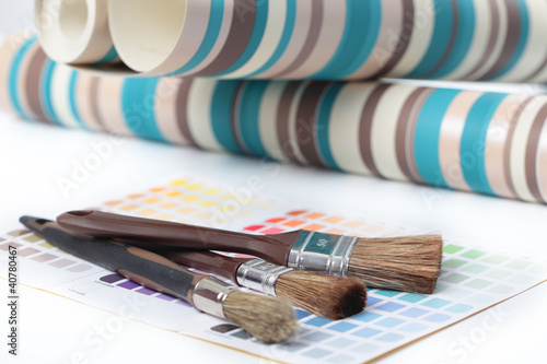 Photo: Paintbrushes, wallpapers, and color swatch Paintbrushes, wallpapers, and color swatch
