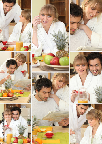 Photo: Mosaic of couple having breakfast together Mosaic of couple having breakfast together