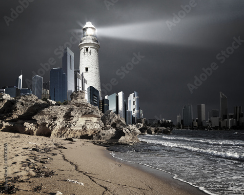 Illustration: Lighthouse with a beam of light Lighthouse with a beam of light