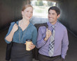 Business people walking together in tunnel