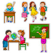 set of children and teacher at school