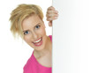 Pretty woman with white message board on white background Pretty woman with white message board on white background
