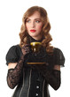woman with red cup