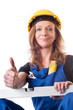 Frau mit Wasserwaage - woman with level
