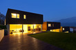 Three modern houses, outdoor by night
