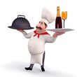 Happy chef holding wine bottle