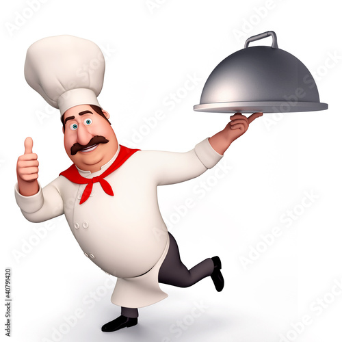 Illustration: Chef with big dish in his hand Chef with big dish in his hand