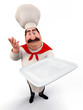 chef with noodles plate