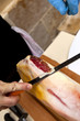 Boucher, aliment, viande, porc, cochon, jambon, découpe