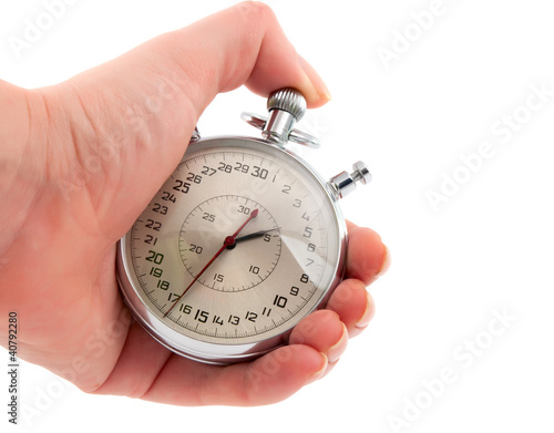 Photo: Stopwatch in hand isolated Stopwatch in hand isolated