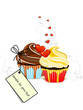 Muffin, Cupcakes mit Herzen und Karte