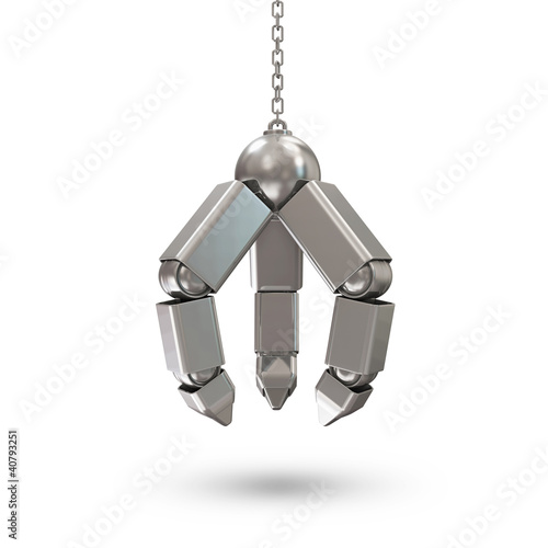 Illustration: Metal Mechanical Hand on Chain isolated on white background Metal Mechanical Hand on Chain isolated on white background