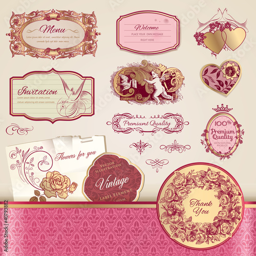 Vector: Set of vintage labels and elements Set of vintage labels and elements