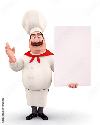 Illustration: Happy chef with sign Happy chef with sign