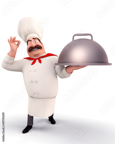 Illustration: Chef with big dish in his hand Chef with big dish in his hand