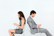 canvas print picture - Business people sitting in chairs with mobile phone