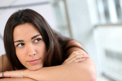Photo: Portrait of brunette with bored look Portrait of brunette with bored look