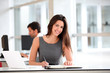 Attractive businesswoman working on laptop computer