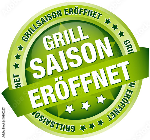 Vektor: Button Banner "Grillsaison eröffnet" grün Button Banner "Grillsaison eröffnet" grün