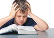 stressed boy with book