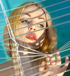 woman looking through jalousie l