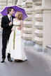 Bride and groom walking together