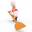 Chef carrying pizza spade