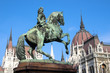 Budapest, Equestrian Statue And Hungarian Parliament