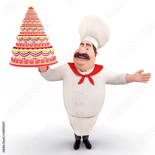 Illustration: Chef holding cake Chef holding cake