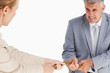 Businessman pulling a rope