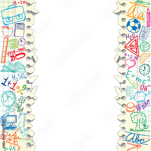 Vector: Background made of papers with colorful school symbols Background made of papers with colorful school symbols