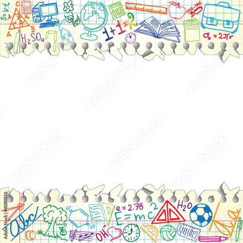 Vector: Background made of papers with colorful school symbols Background made of papers with colorful school symbols