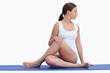 Young woman making exercises on her yoga mat