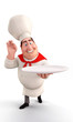 Happy chef holding noodles plate
