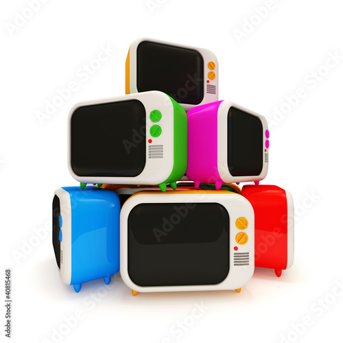 Illustration: Heap of Colorful Retro TV on white background Heap of Colorful Retro TV on white background