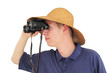 Foto: Young man with binoculars and straw hat Young man with binoculars and straw hat