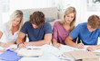 canvas print picture - Four students studying hard