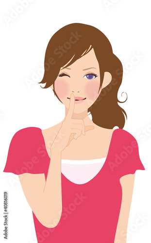 Illustration: 口に指をあてる女性 口に指をあてる女性