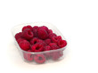 Raspberries in plastic container on white Raspberries in plastic container on white