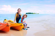 Mother and son after kayaking
