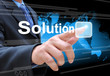 businessman hand pushing solution button